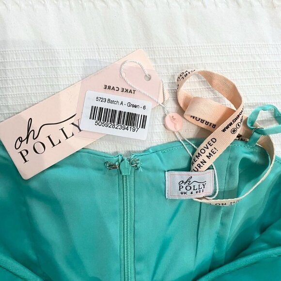 OH POLLY AQUA SATIN BUSTIER CINCHED MINI COCKTAIL DRESS 5723 BATCH A IN GREEN - Picture 6 of 9